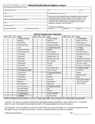 Blank Dot Vehicle Inspection Form