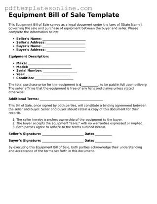 Fillable Equipment Bill of Sale Document