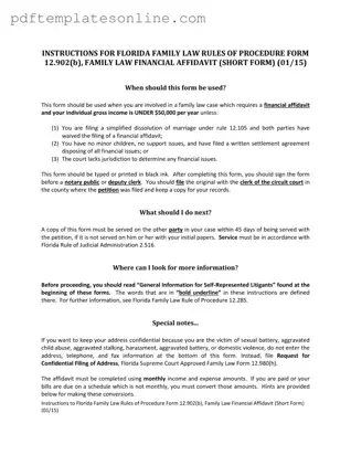 Blank Florida Financial Affidavit Short 12.902(b) Form