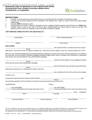 Blank Florida Realtors Residential Lease Form
