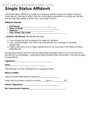Fillable Single Status Affidavit Document