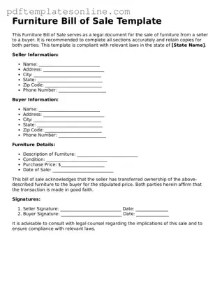 Fillable Furniture Bill of Sale Document
