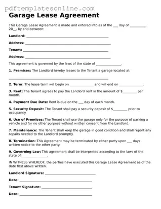 Fillable Garage Lease Agreement Document
