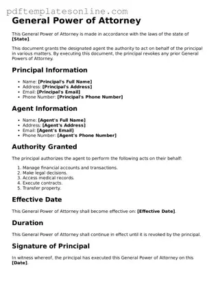 Fillable General Power of Attorney Document
