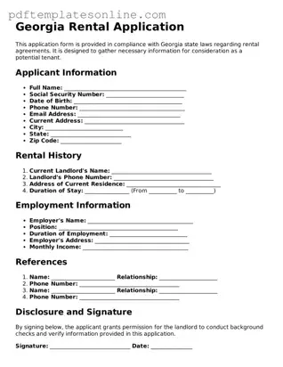 Official Georgia Rental Application Document