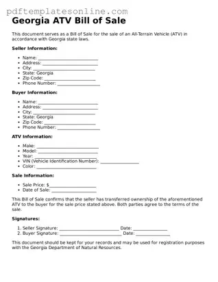 Official Georgia ATV Bill of Sale Document
