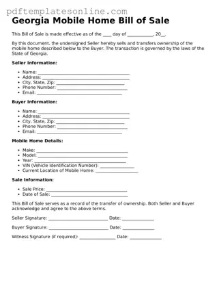 Official Georgia Mobile Home Bill of Sale Document