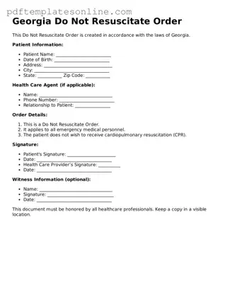 Official Georgia Do Not Resuscitate Order Document