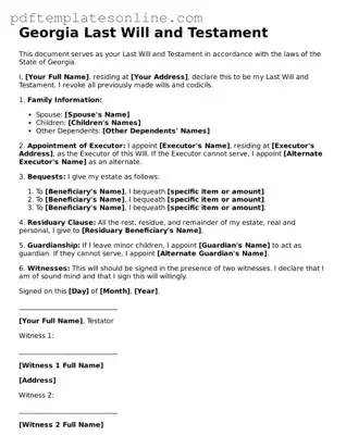 Official Georgia Last Will and Testament Document