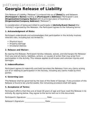 Official Georgia Release of Liability Document