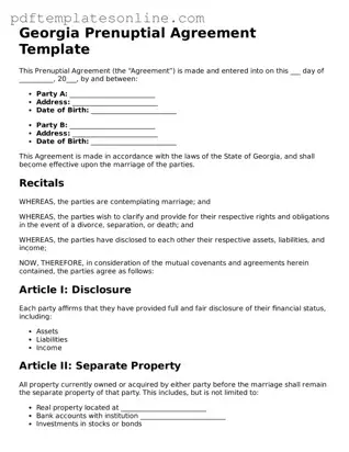 Official Georgia Prenuptial Agreement Document
