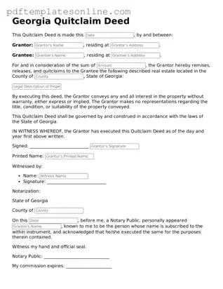 Official Georgia Quitclaim Deed Document