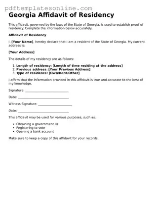 Official Georgia Affidavit of Residency Document