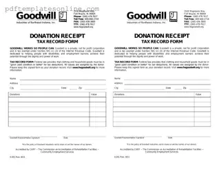 Blank Goodwill donation receipt Form