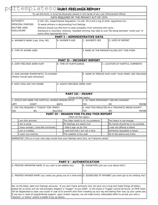 Blank Hurt Feelings Report Form