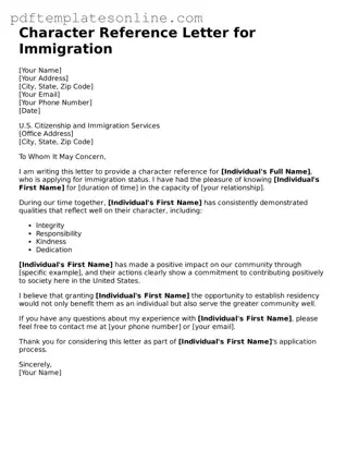 Fillable Character Reference Letter for Immigration Document