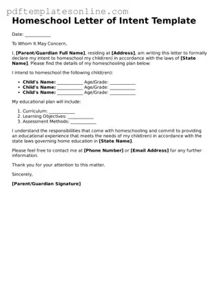 Fillable Homeschool Letter of Intent Document