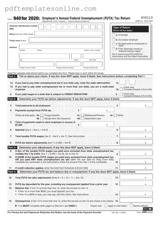 Blank IRS 940 Form