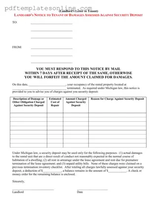 Blank Landlord Damages Letter Form