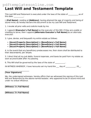 Fillable Last Will and Testament Document