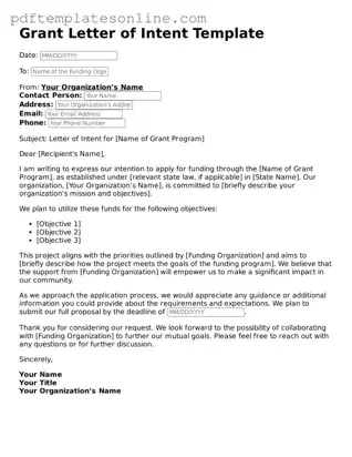 Fillable Grant Letter of Intent Document
