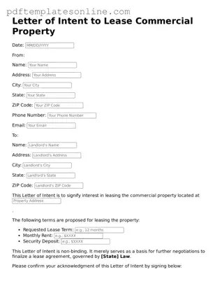 Fillable Letter of Intent to Lease Commercial Property Document