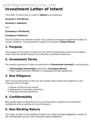 Fillable Investment Letter of Intent Document