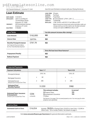 Blank Loan Estimate Form