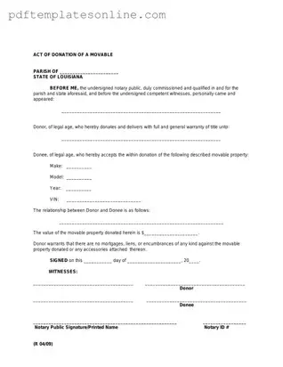 Blank Louisiana act of donation Form