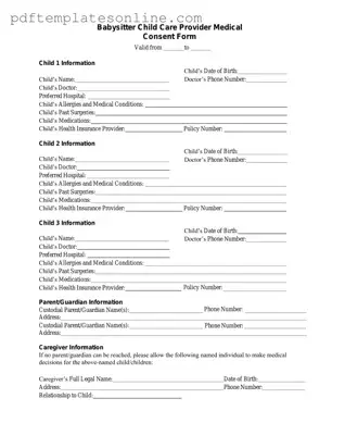 Blank Medical Consent Babysitter Form