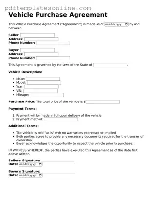 Fillable Vehicle Purchase Agreement Document