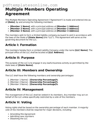 Fillable Multiple Members Operating Agreement Document