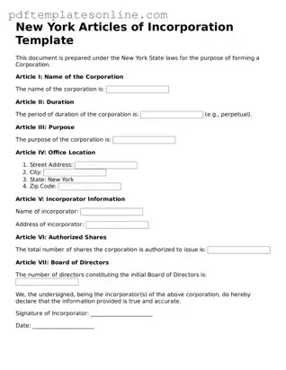 Official New York Articles of Incorporation Document