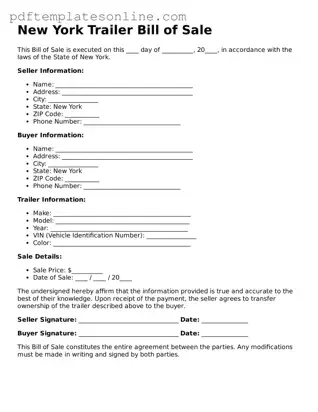 Official New York Trailer Bill of Sale Document