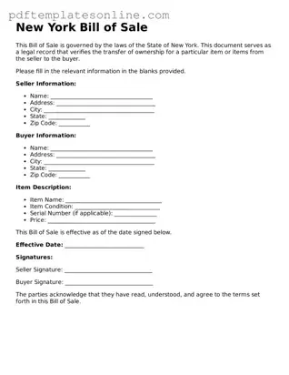 Official New York Bill of Sale Document