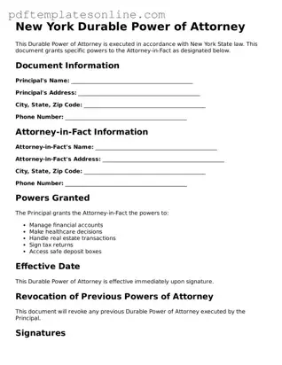 Official New York Durable Power of Attorney Document