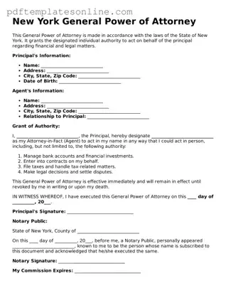 Official New York General Power of Attorney Document