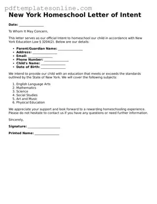 Official New York Homeschool Letter of Intent Document