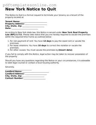 Official New York Notice to Quit Document