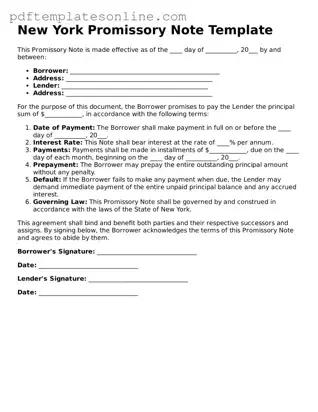 Official New York Promissory Note Document
