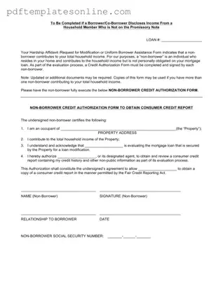 Blank Non Borrower Credit Authorization Form