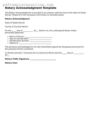 Fillable Notary Acknowledgement Document