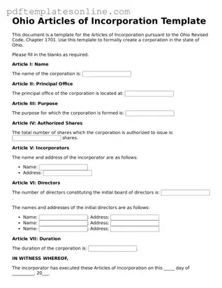 Official Ohio Articles of Incorporation Document