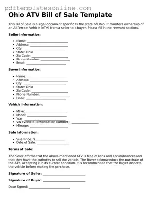 Official Ohio ATV Bill of Sale Document