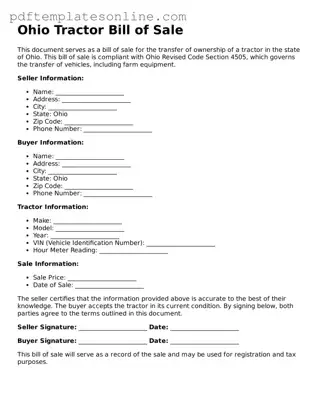 Official Ohio Tractor Bill of Sale Document