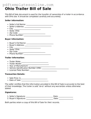 Official Ohio Trailer Bill of Sale Document