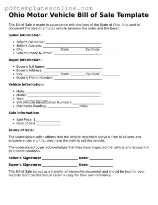 Official Ohio Motor Vehicle Bill of Sale Document