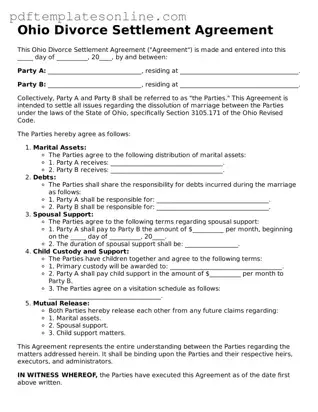 Official Ohio Divorce Settlement Agreement Document