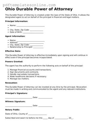 Official Ohio Durable Power of Attorney Document