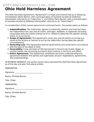 Official Ohio Hold Harmless Agreement Document